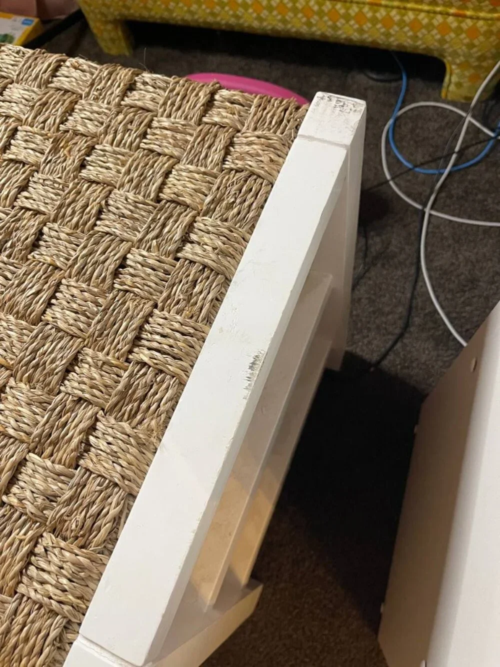 Storage Bench with 4 Wicker Baskets – White & Natural